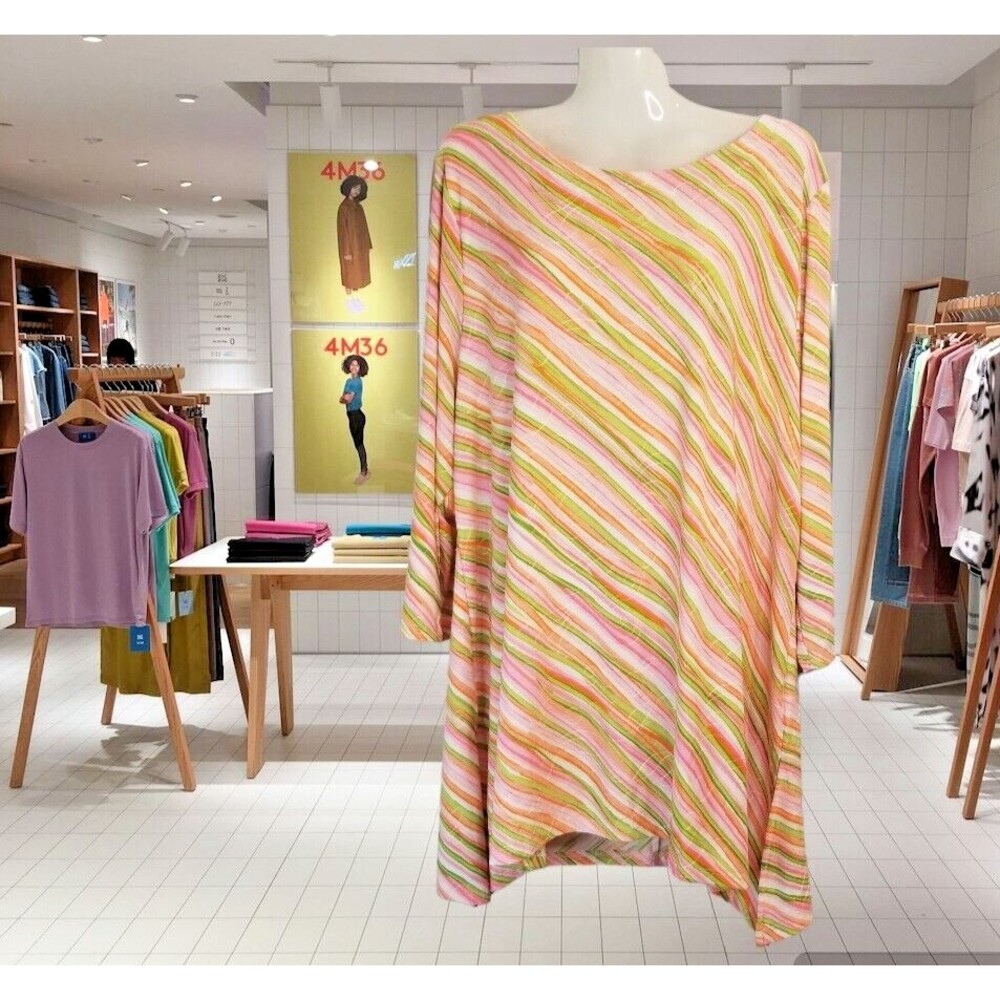 JM Collection Tunic Top Diagonal Striped Multicolor Figure Flattering Size XXL